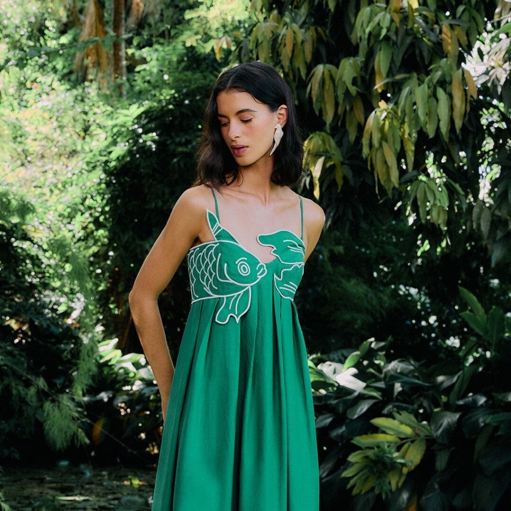 dFarm Rio Green Koi Fish Dress Size Extra Small